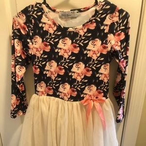 NWOT long sleeve pink gray and ivory dress